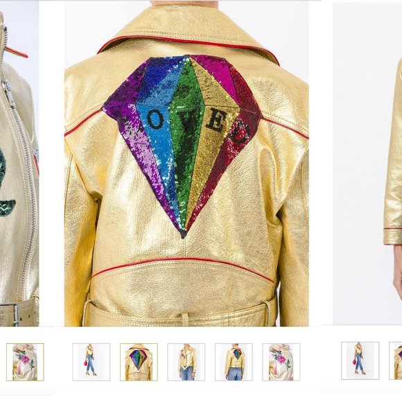 $7990 New Gucci Leather and Sequin Belt Runway Moto “LOVED” Jacket. - Picture 13 of 14